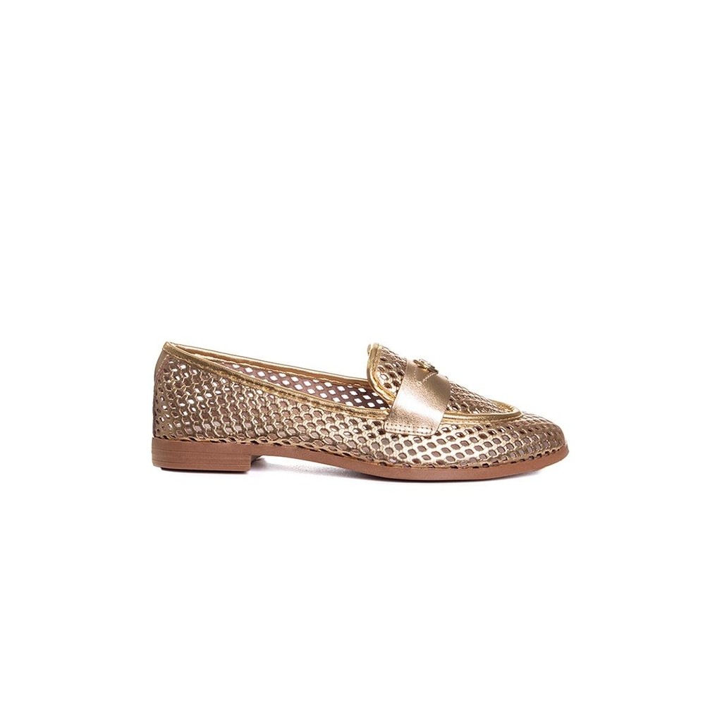 Mocassim Feminino Giulia Domna Couro Dourado em Oferta na Shopee