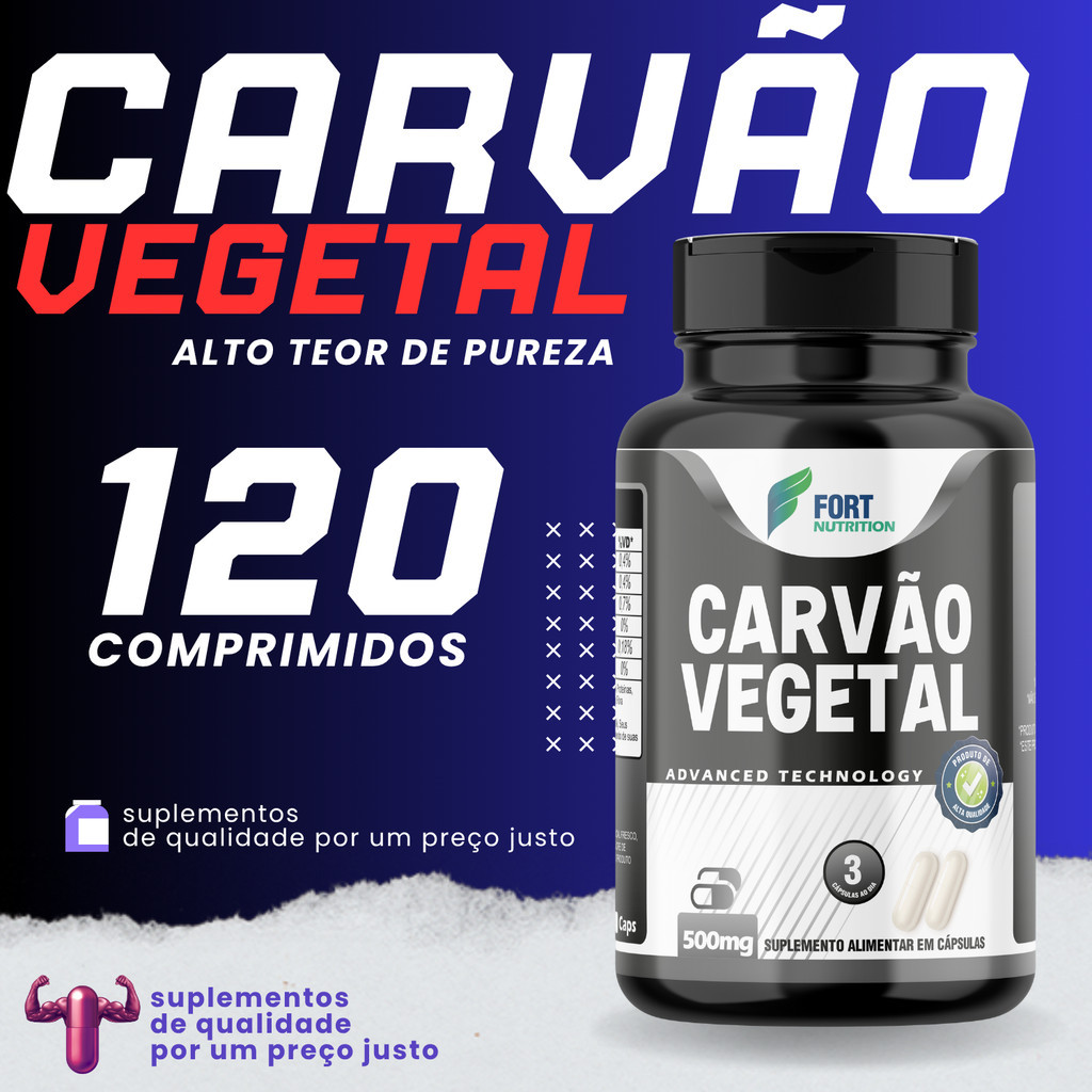 Carvão Vegetal Ativado Puro 120 Cápsulas Alto Teor de Pureza em Oferta na Shopee