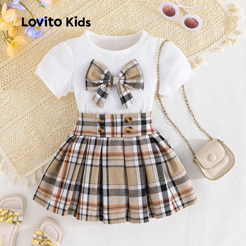 Detalhes do Lovito Kids Conjunto para Menina com Laço Na Frente e Bloco de Cores para primavera/verão LCSSCSE4