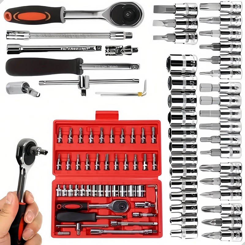 Kit de Ferramentas 46 Peças com Soquetes e Catraca – Automotivo, Oficina e Uso Doméstico em Oferta na Shopee