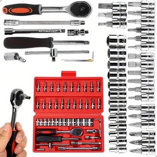 Kit de Ferramentas 46 Peças com Soquetes e Catraca – Automotivo, Oficina e Uso Doméstico em Oferta na Shopee