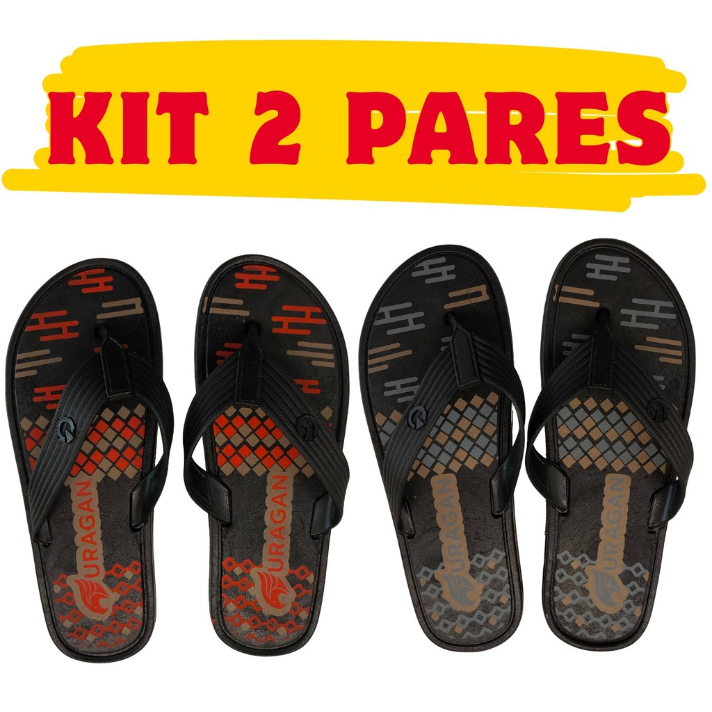 Kit 2 Chinelo Sandalia Masculino Borracha Antiderrapante Leve Resistente Confortavel Uragan
