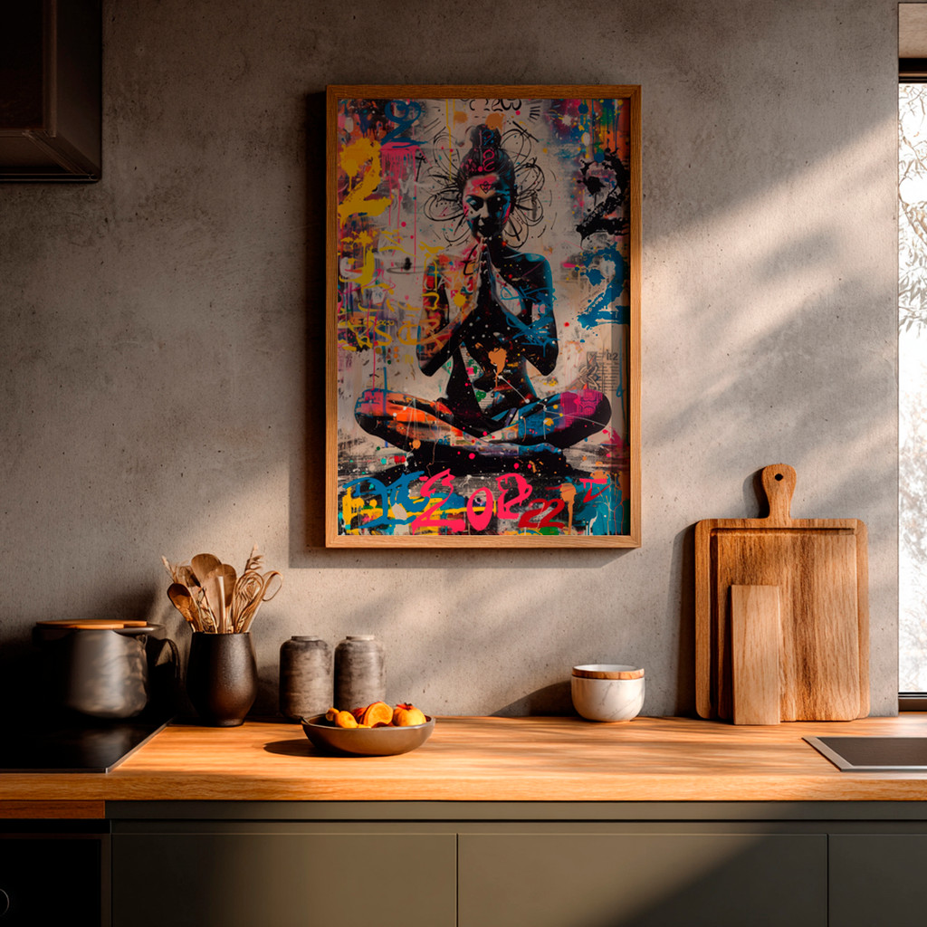 Imagem Quadro Buda Street Art Grafite Colorido Meditação Arte Urbana Moderna Espiritual Equilíbrio Parede