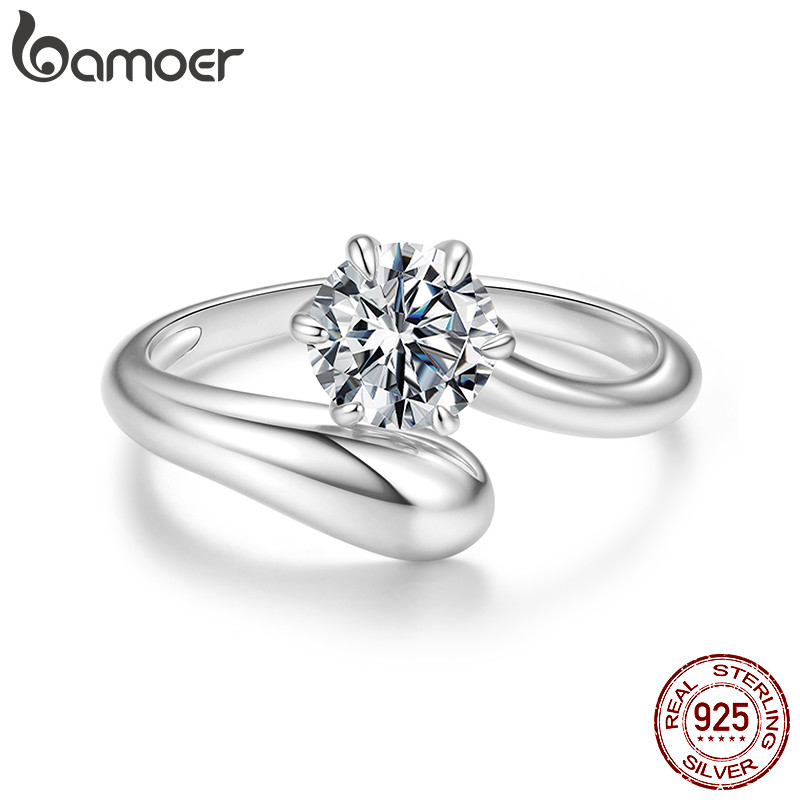Bamoer Original 925 Anel De Prata Esterlina Moissanite Ajustável Elegante Jóias Presente Feminino