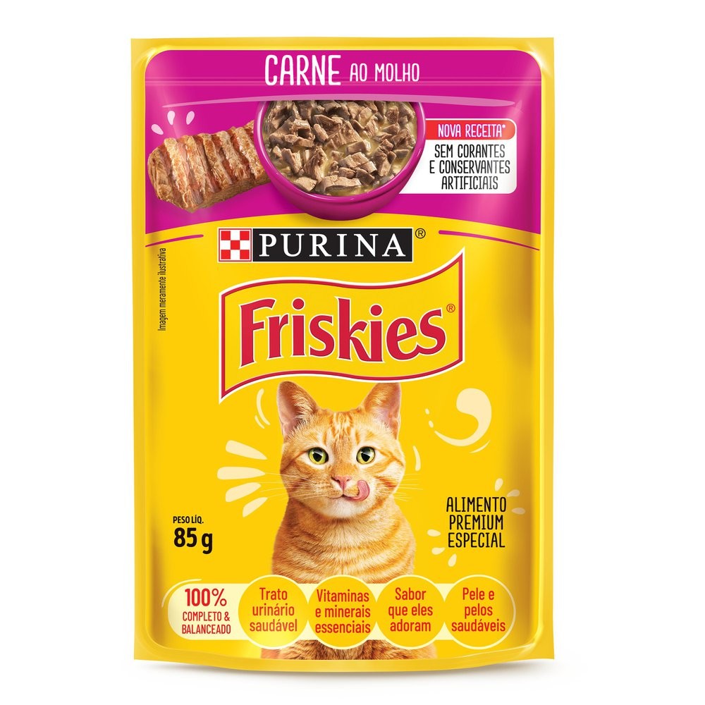 Ração Úmida para Gatos Friskies Adultos Sabor Carne ao Molho em Sachê 85g