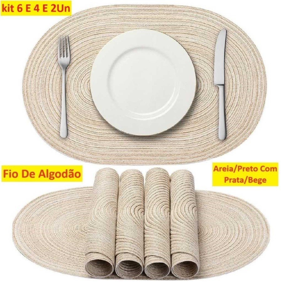 Jogo Americano Oval Fio De Algodão kit 6 4 E 2Un Para Mesa De Jantar Utilidades Para Cozinha