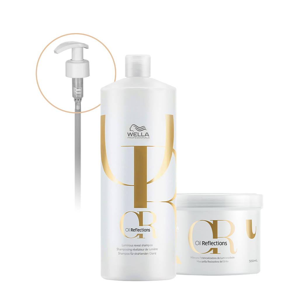 Kit Wella Professionals Oil Reflections Shampoo Máscara Válvula Pump (3 produtos) em Oferta na Shopee