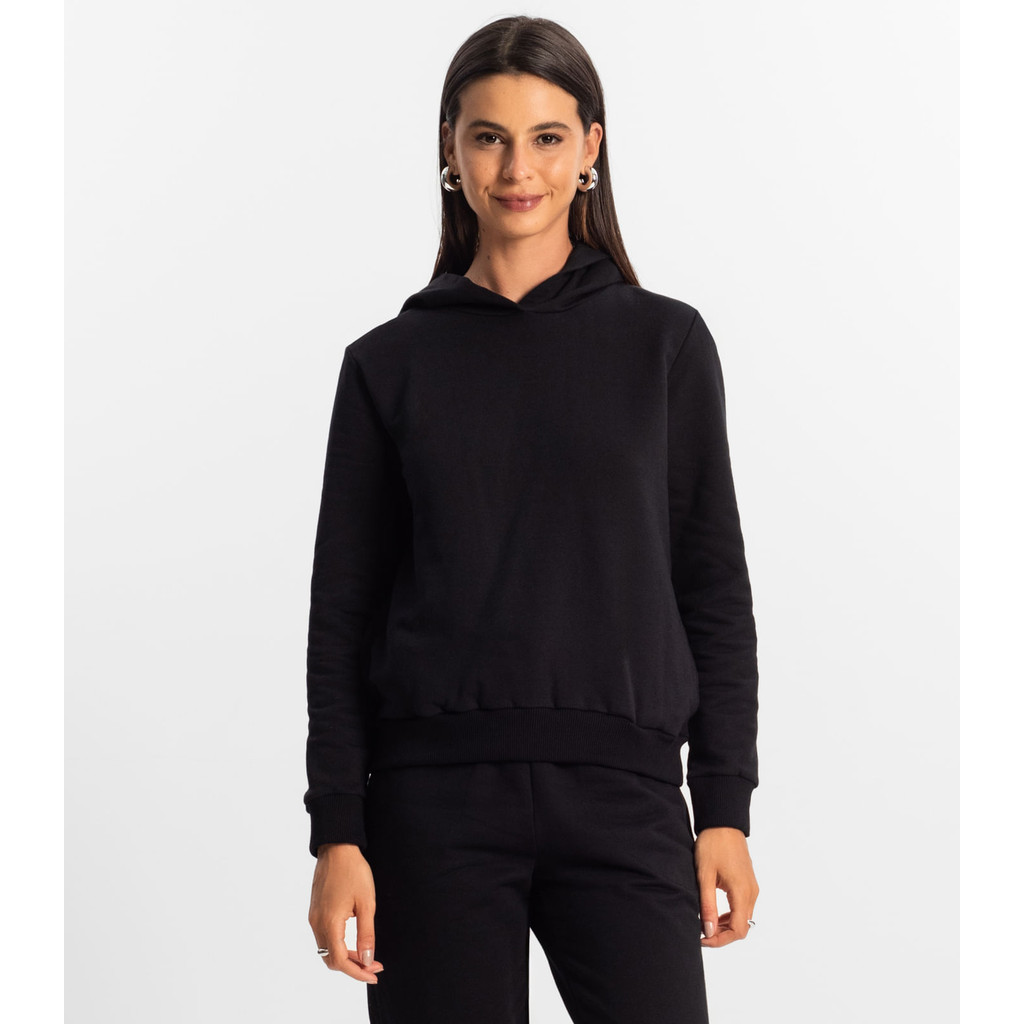 Moletom com Capuz Feminino Rovitex Preto em Oferta na Shopee
