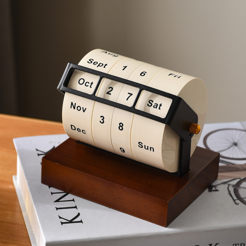 Calendário Perpétuo De Madeira Para Decoração De Mesa De Escritório , Rotativo Contagem Regressiva Escola