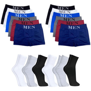 Kit 10 Cueca Boxer E Meia 12 Pares de meias Cano Alto lisas