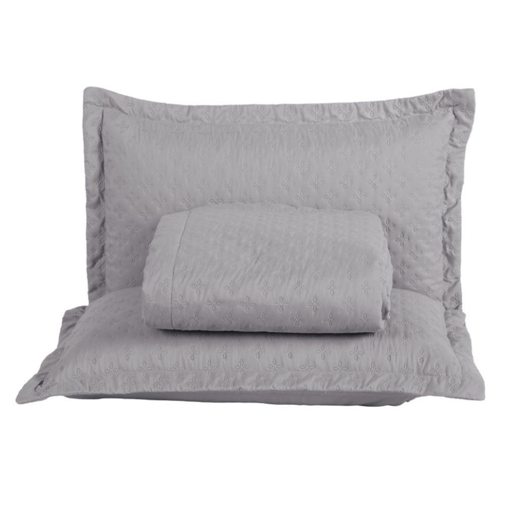 Kit Cobre Leito Colcha Casa Scarpa Atualle Casal Padrão Dupla Face Microfibra 3 Peças - Cinza