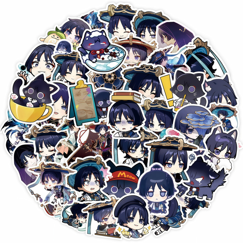 Adesivos Genshin Impact Scaramouche (100 Peças)-Decalques De Personagens De Desenhos Animados De Anime Para Capa De Tele
