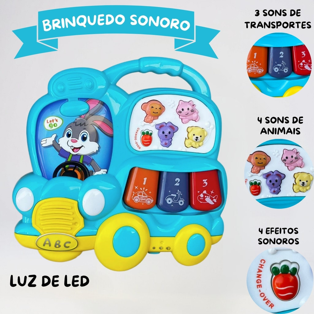 ÔNIBUS INTERATIVO COM LUZES, MÚSICAS, SONS DE ANIMAIS E VEICULOS BRINQUEDO EDUCATIVO PARA CRIANÇAS