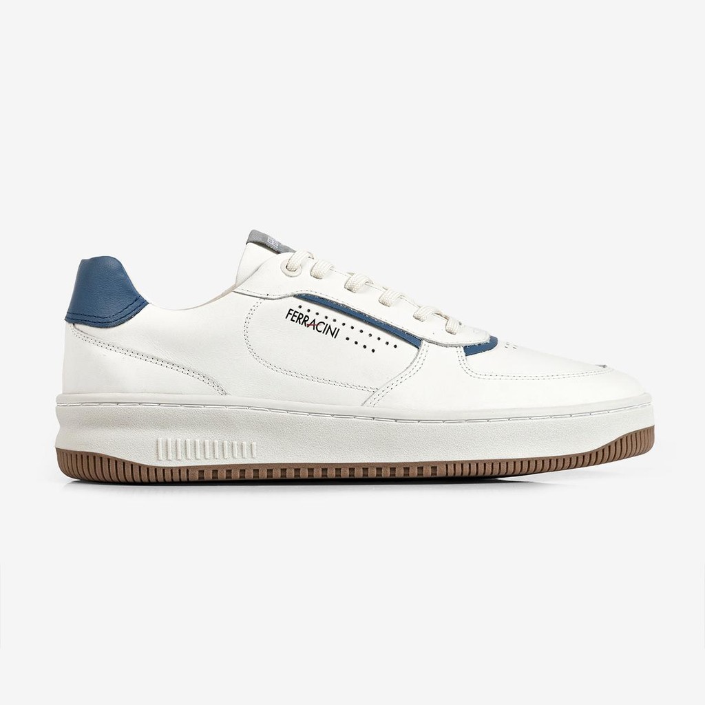 Tênis Masculino Ferracini Couro Legítimo Branco Calcanheira Solado Marrom Blur 9263-713D