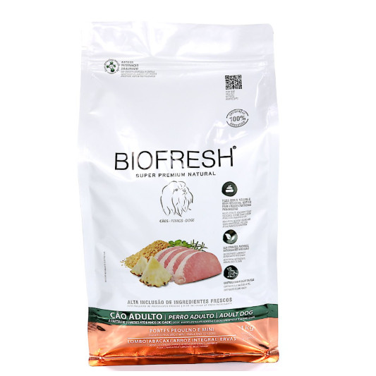 Ração Natural Superpremium Biofresh 1kg Cães Adultos Pequenos Lombo, Abacaxi, Arroz Integral e Ervas