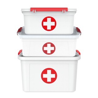 Kit 3 Tamanhos Caixas Primeiros Socorros Plástico Resistente Com Travas Para Organização de Armários