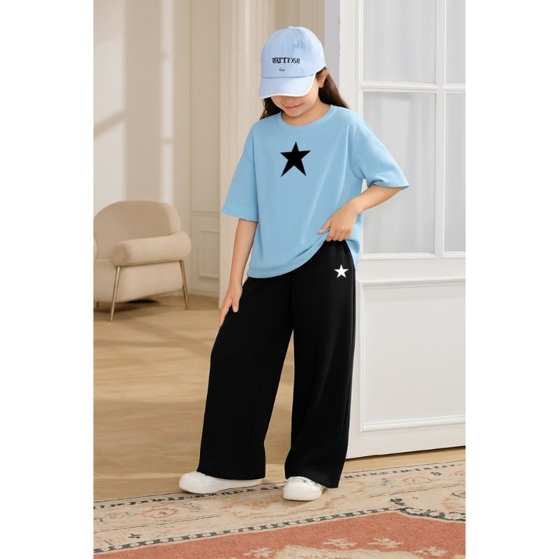 Conjunto 2 Peças Camiseta e Calça Casual Infantil Feminino – Look Básico Estiloso Confortável