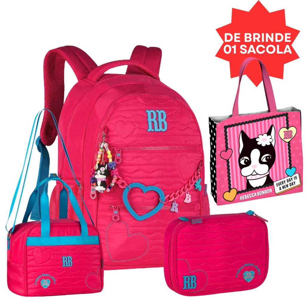 Kit Mochila De Costas C/ Lancheira Térmica, Estojo Box P/ 36 Pens De Brinde Uma Sacola Reciclável Da Rebecca Bonbon Clio