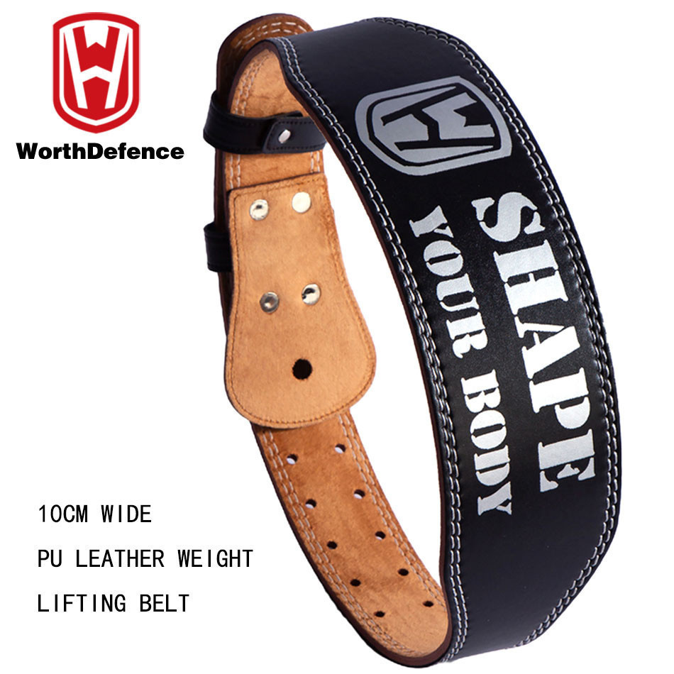 Worthdefence Cinto De Levantamento De Peso Em Couro PU De 10cm De Largura Para Homens Ginásio Apoio Lombar As Costas Pow