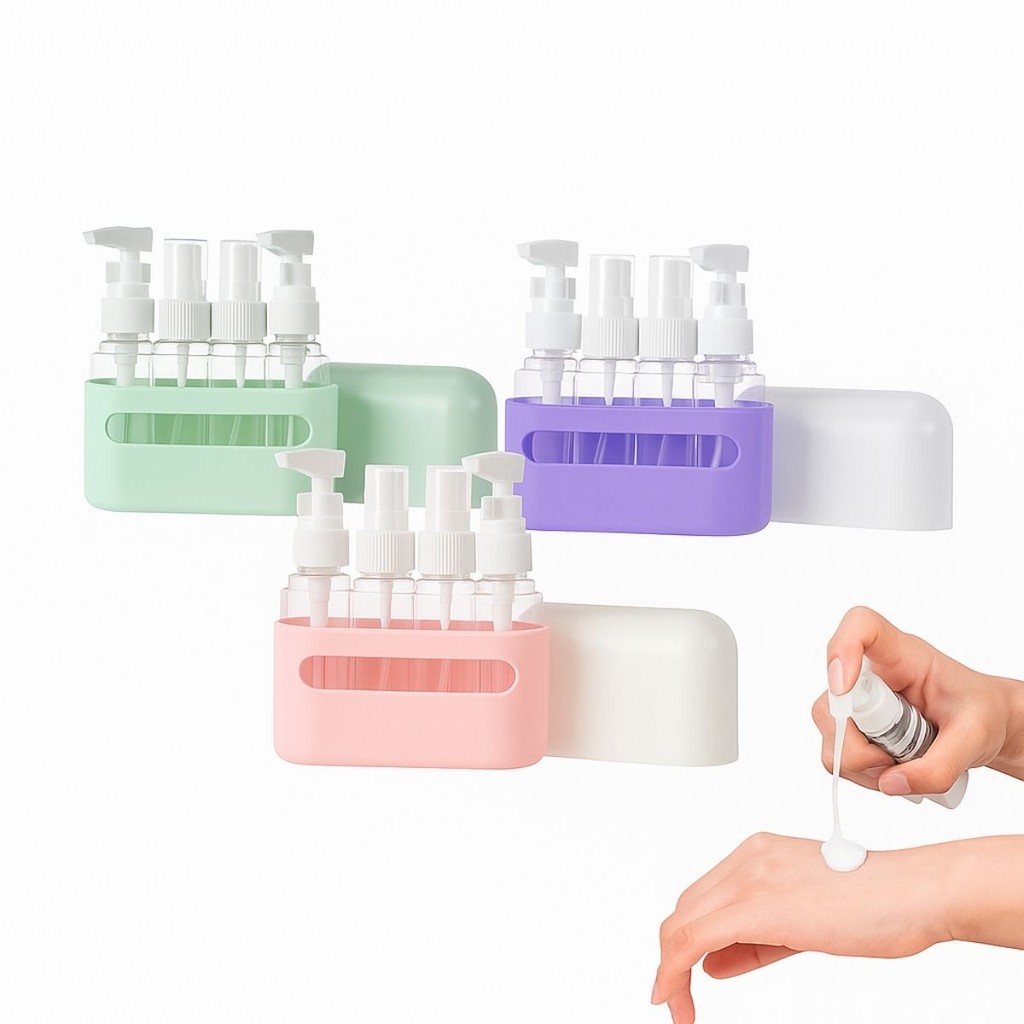 Kit 4 Frascos De Viagem 50ml Para Cosméticos, Skincare, Shampoo e Creme -  Recarregável e Portátil