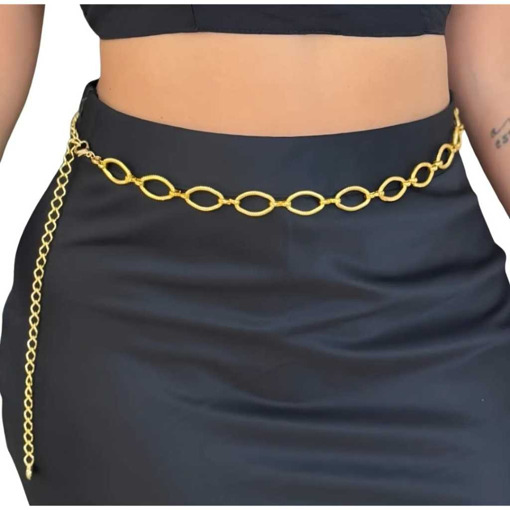 cinto corrente feminino modelo oval moda blogeira em Oferta na Shopee