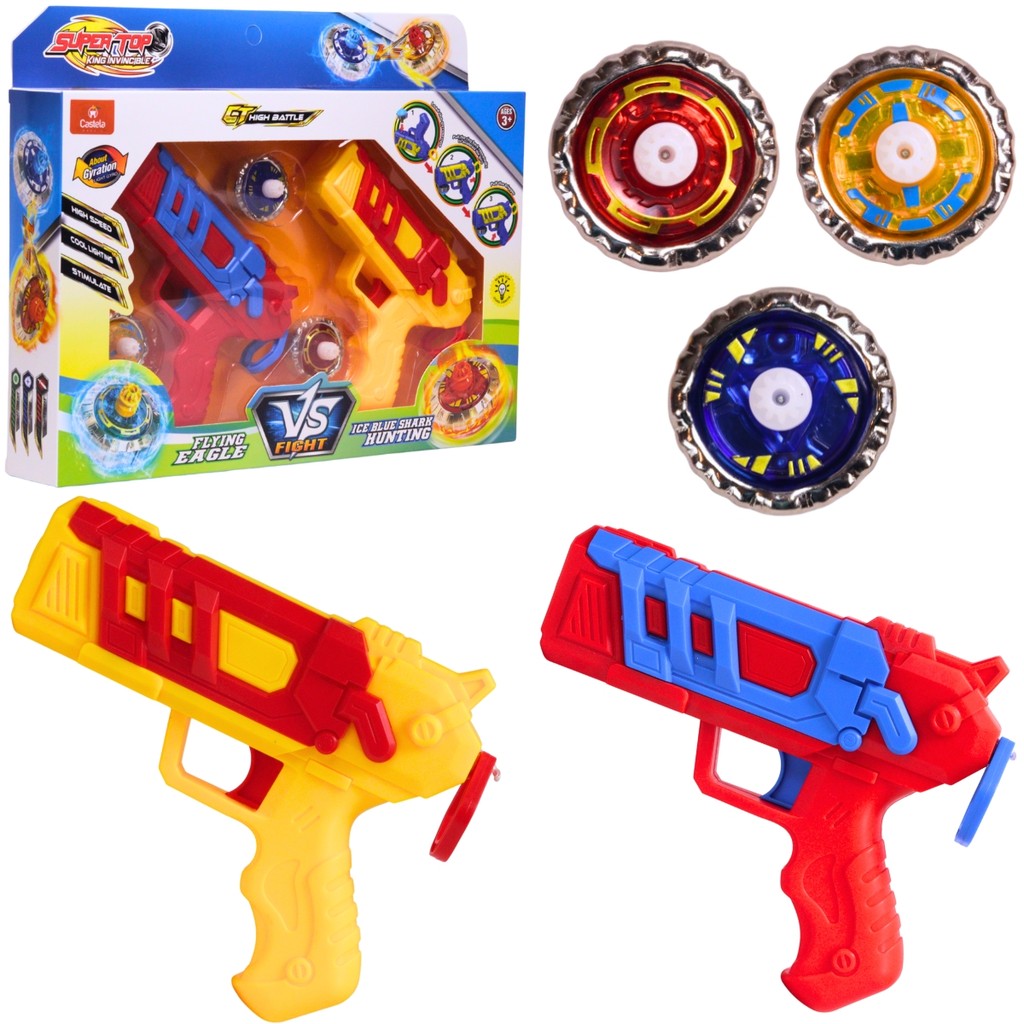 Brinquedo Batalha Suprema 3 Piões 2 Lançadores Amarelo Vermelho - Castela em Oferta na Shopee