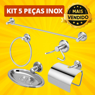 Kit De Acessórios Para Banheiro Em Alumínio Inox 5 peças stander em Oferta na Shopee