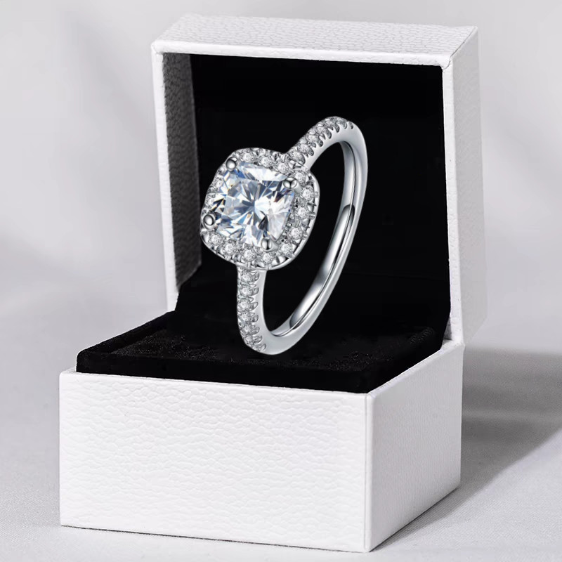 S925 prata redonda diamante feminino anel de noivado festa de casamento moda jóias presente + caixa de presente em Oferta na Shopee