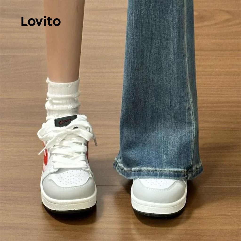 Detalhes do Lovito Esporte liso Retro cinza sapatos juventude roupa aumentar altura tênis para mulher LFA77232