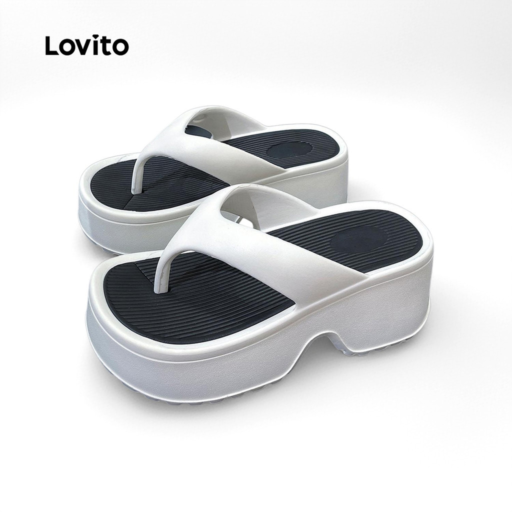 Lovito Casual liso Colorblock Ins macio antiderrapante sandália plana para mulher LFA70161
