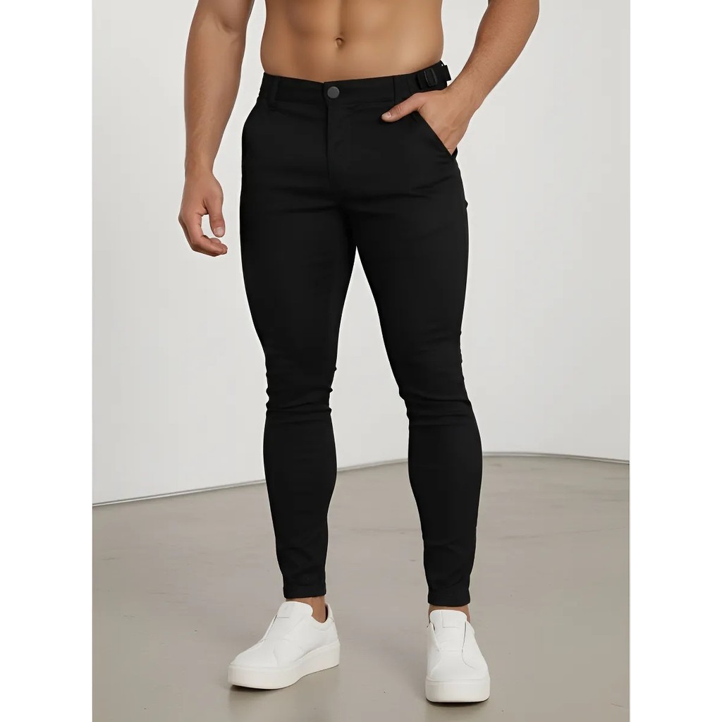 Calça Alfaiataria Masculina Skinny Com Ajuste Regulagem Cós Fivela Lateral Sarja Social Codi Jeans