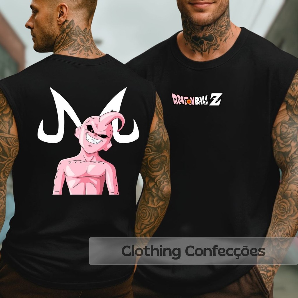 Camiseta Regata Oversized Dragon Majin Ball Z Buu Treino Gym Camisa Cavada Machão De Academia
