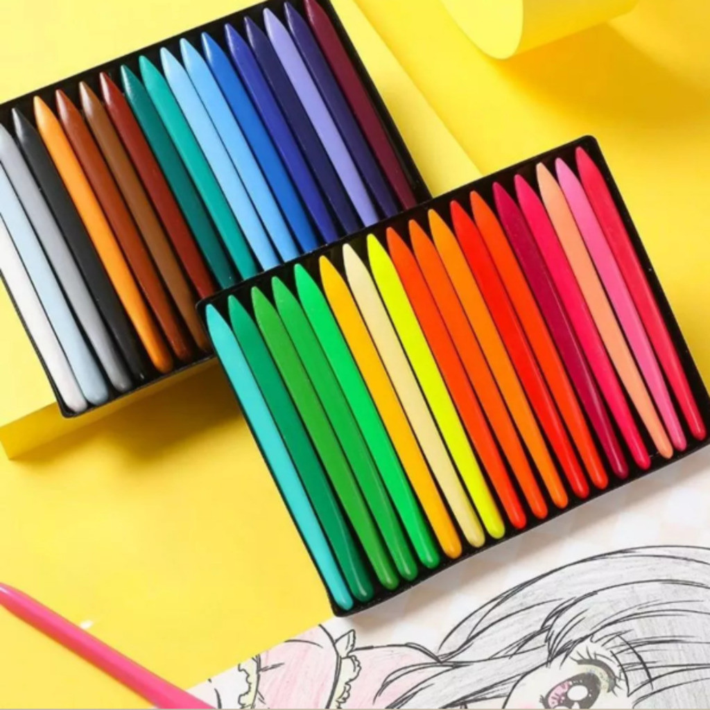 Giz de Cera Triangular Não Quebra Giz Plástico Nâo Suja Lápis 6/12/24/36 Cores Colorir Antiaderente, Durável E Lavável em Oferta na Shopee