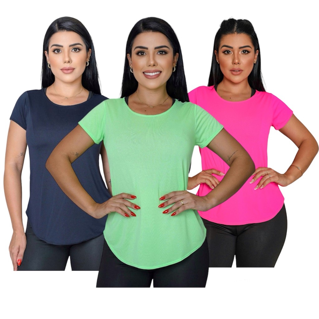 Kit 3 Blusa Fitness Feminina Dry Fit Poliamida