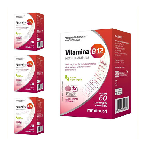 Kit Com 04 Un. Vitamina B12 Mastigável (metilcobalamina) Maxinutri em Oferta na Shopee
