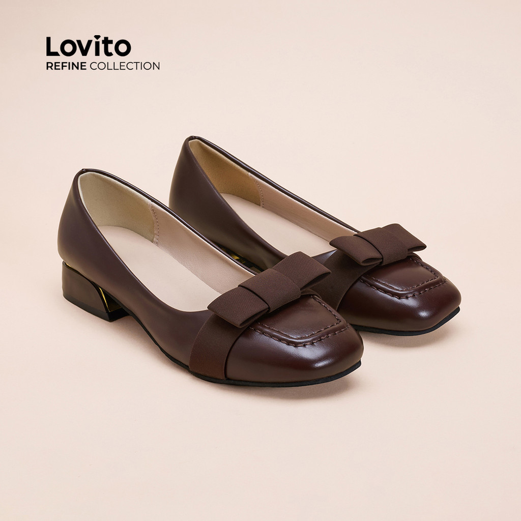 Detalhes do Lovito Refine Casual Arco Liso Retro Cabeça Quadrada Fundo Macio Confortável Ballet Plano Feminino LFA70275