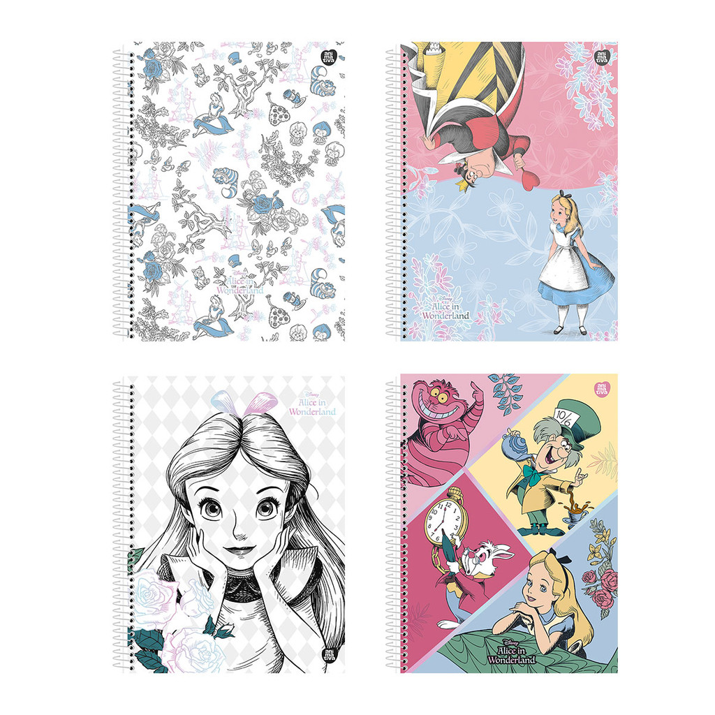 Caderno espiral capa dura universitário 1x1 80 folhas Alice Animativa