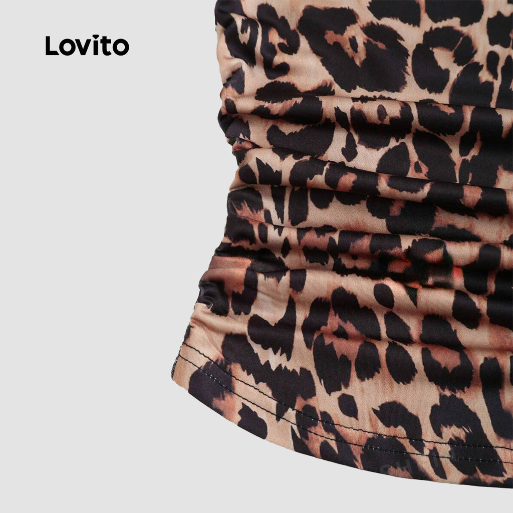 Detalhes do Lovito Regata Sofisticada Animal Estampa Assimétrica Ombro Frio Feminina L105MD274