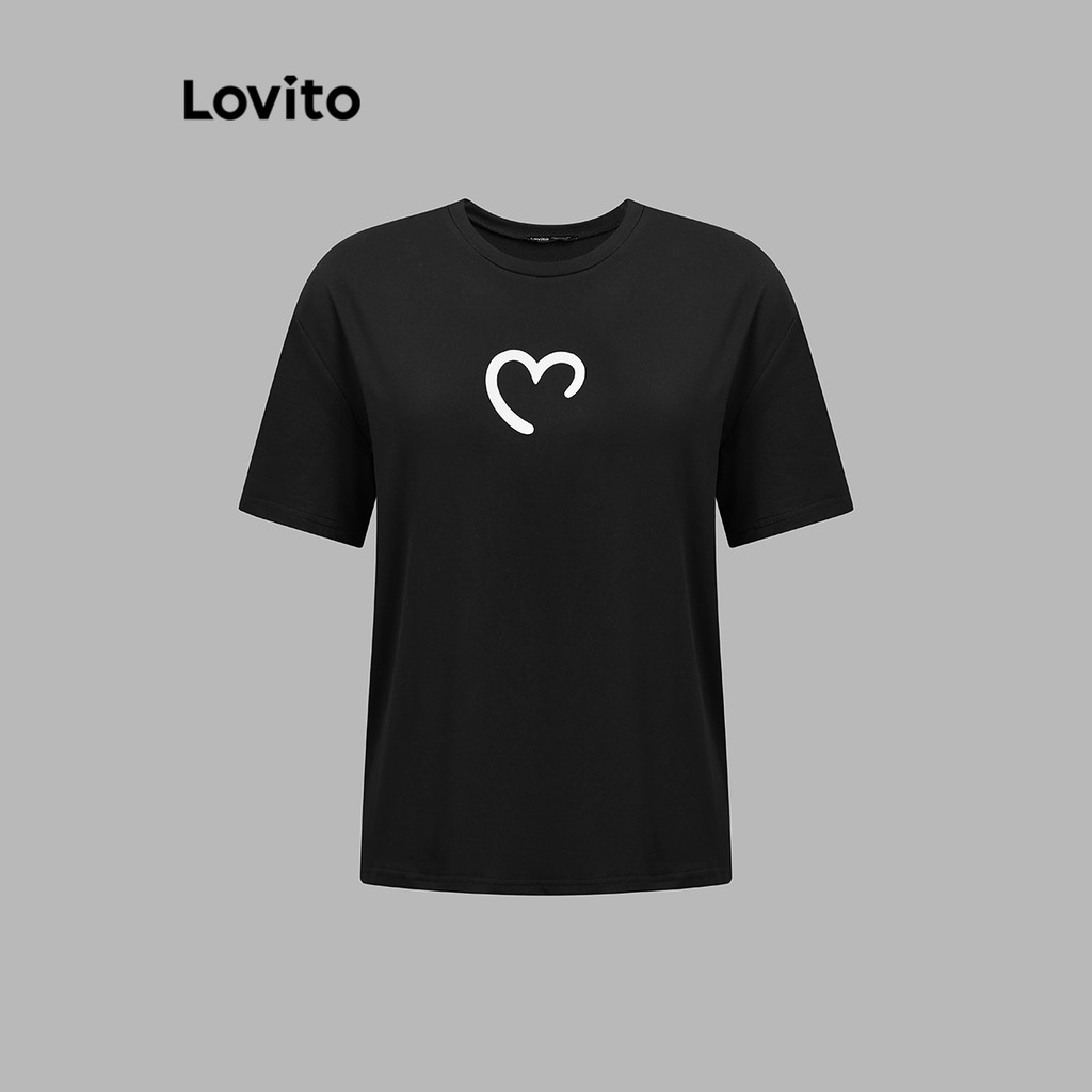 Detalhes do Lovito Camisa Casual Feminina Com Estampa De Coração - Verão/primavera Lnl71198 (multicolorida)