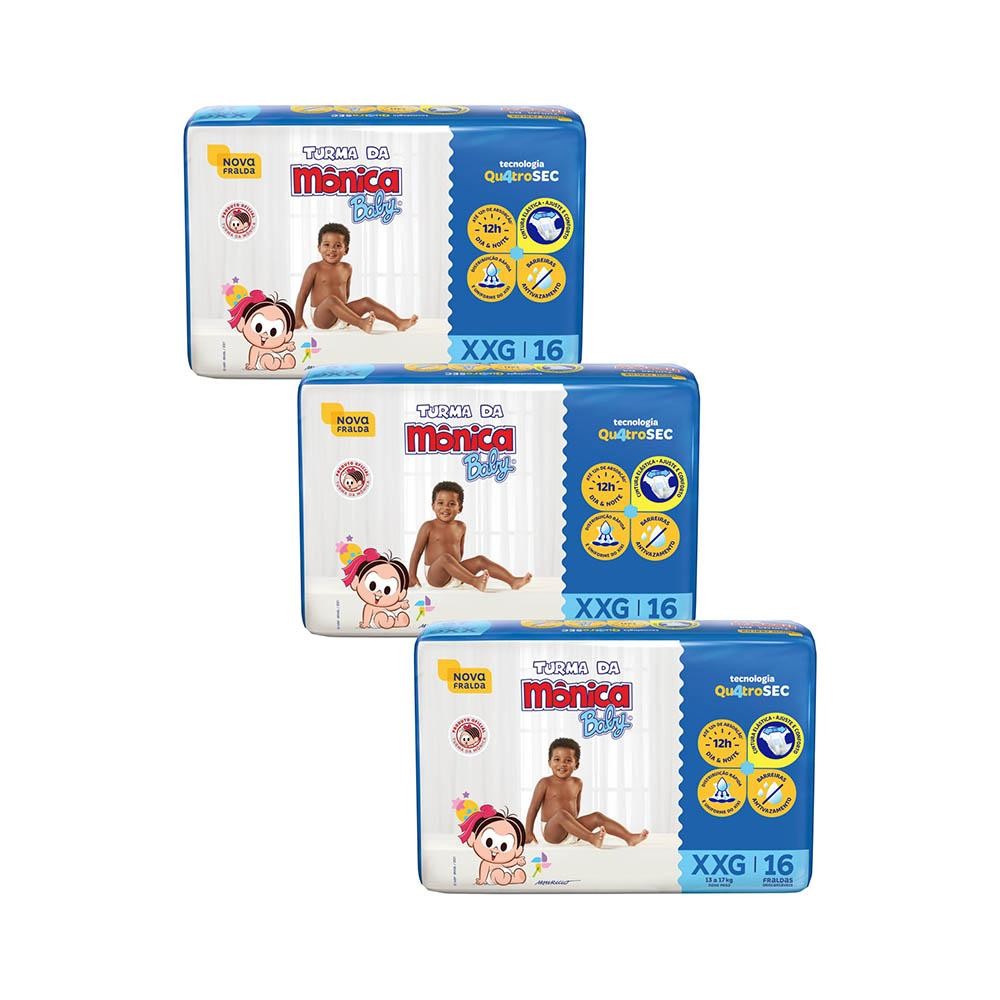 Kit 3 Fraldas Turma da Mônica Baby Jumbo XXG com 16un cada em Oferta na Shopee