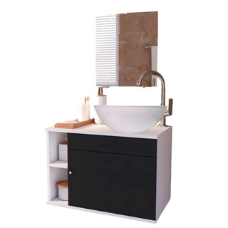 Gabinete para Banheiro 60cm Suspenso com Cuba Espelho e Nicho Armário Lavabo - Brovália em Oferta na Shopee
