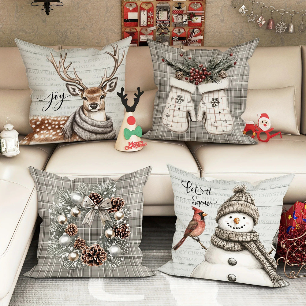 Almofadas Kit 4 Capas Decorativas Tema Natalino Feliz Natal Decoração Natalina Encantadora