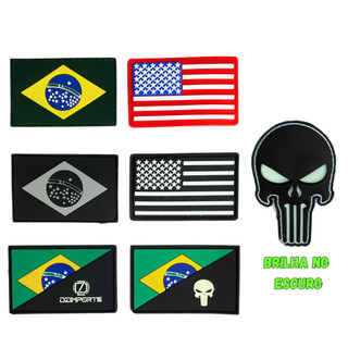 Patch Emborrachado 3D Velcro Bandeira Brasil USA Caveira Militar Tático Mochila