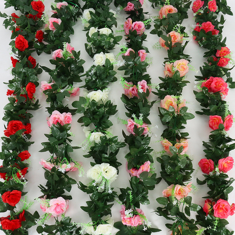 Flor Artificial flor falsa flor de seda Rattan videira rosa videira ar condicionado tubo de água arco de casamento enrol