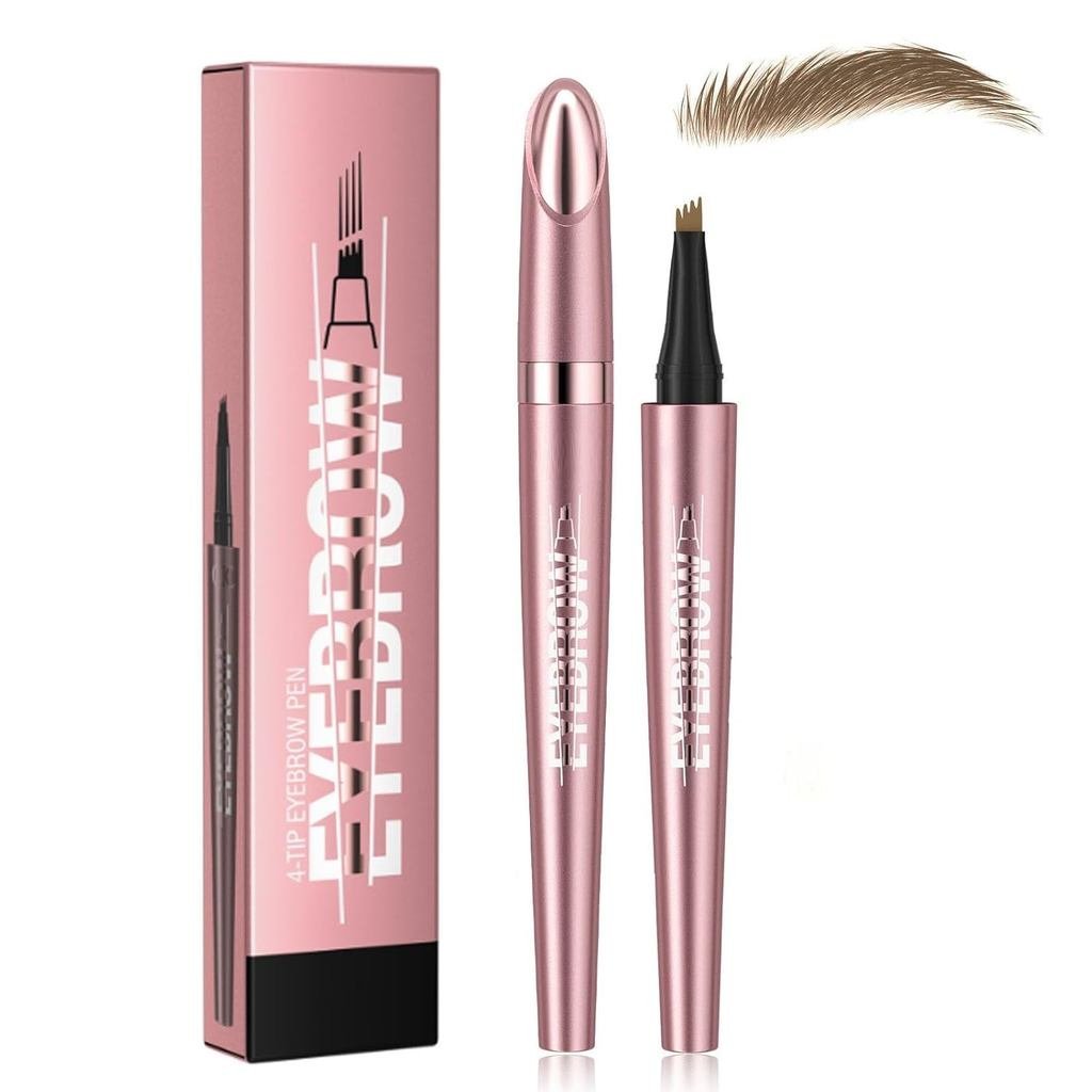 Pincel para Sobrancelhas, Caneta de Microblading com 4 Pontas, Marcador de Sobrancelhas à Prova d'Água para Traços Semel