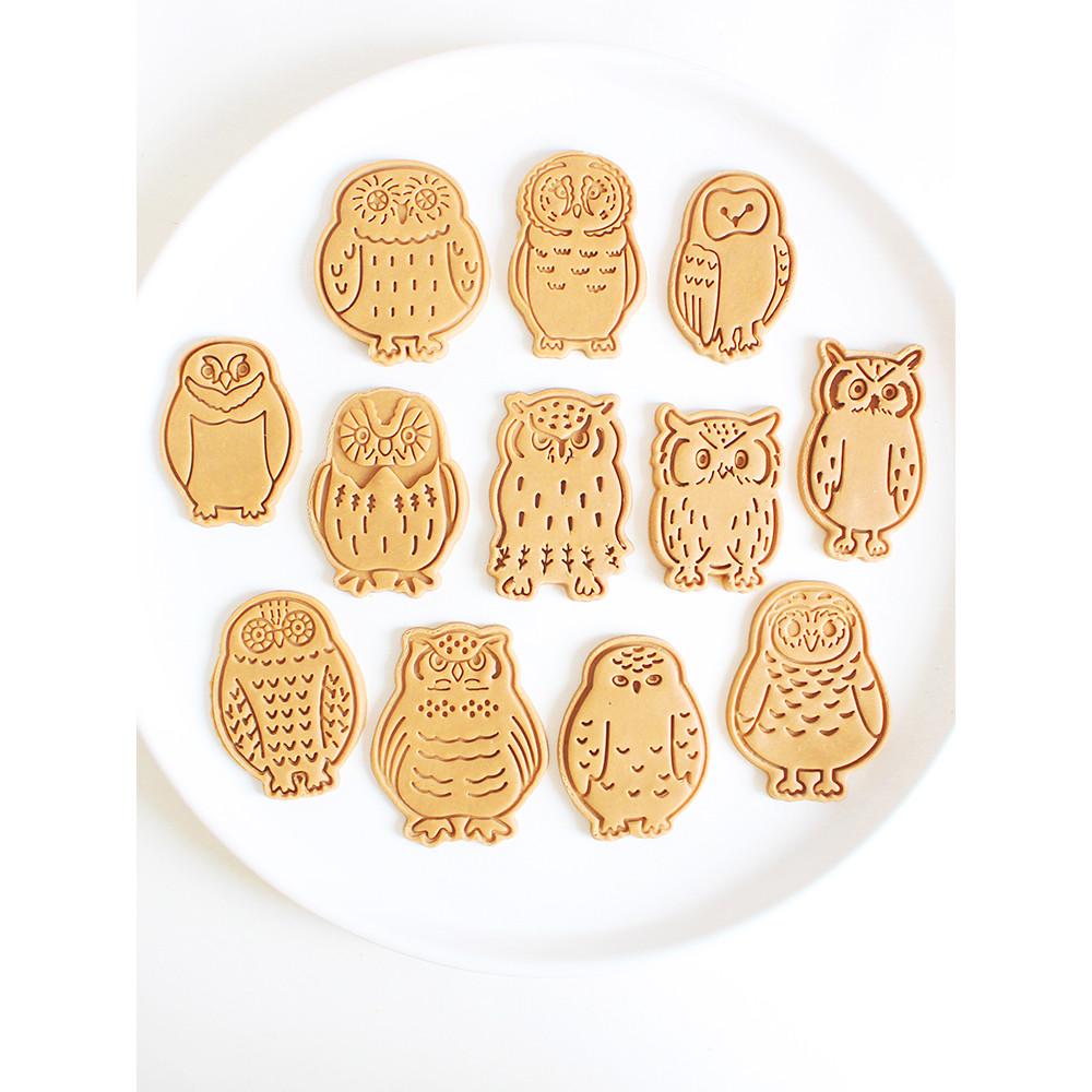 Coruja fofa desenho animado vários formatos molde de biscoito molde de prensa dividida molde de biscoito de manteiga