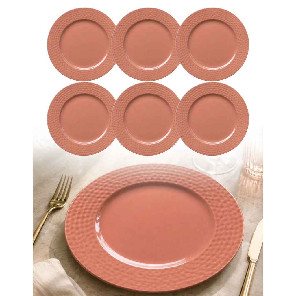 Jogo De 6 Pratos Cerâmica Raso Kit Jantar Completo Tamanho 28 cm Grande Cerâmica Tipo Porcelana