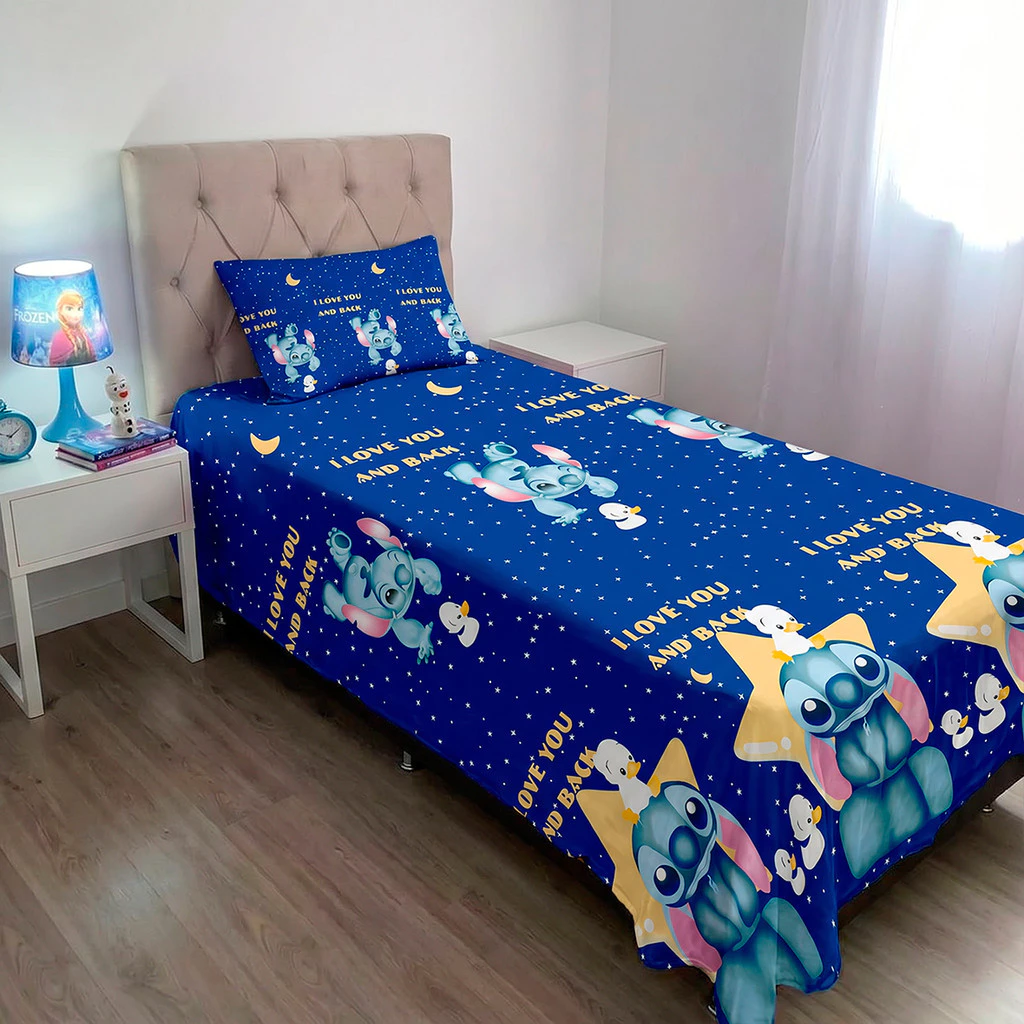 Jogo de Lençol Infantil Solteiro Com Fronha Homem Aranha Stitch Carros Frozen Princesas