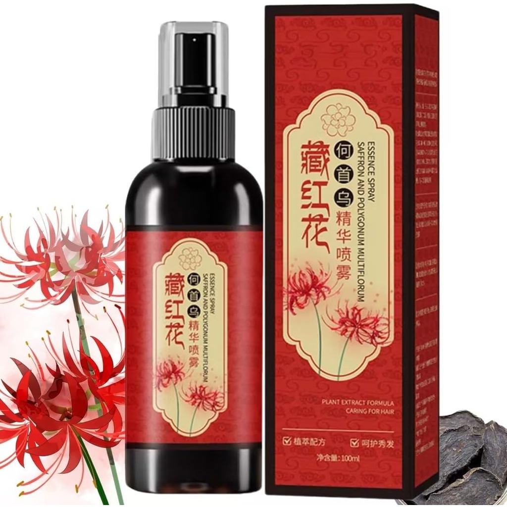 Spray Escurecedor de Cabelo com Açafrão, Spray de Essência de Açafrão e Polygonum Multiflorum, Condicionador Escurecedor