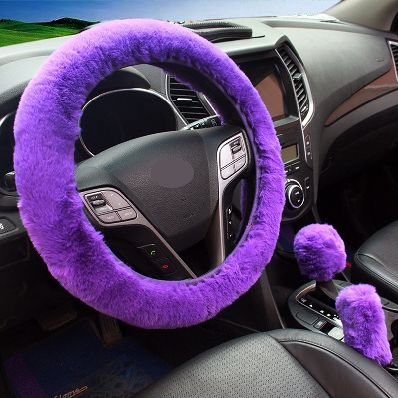 3 Pçs/Set Charme Carro Macio Pelúcia Múltiplas Cores Estojo De Freio De Mão Capa De Volante Acessório De Pele Quente Mod